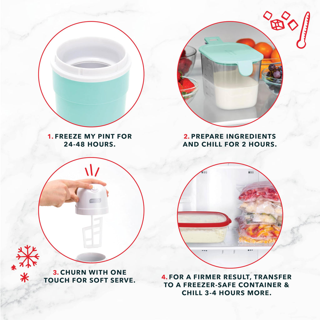 Maszyna do robienia lodów DASH My Pint (Aqua): wielofunkcyjna maszyna do robienia lodów miękkich do domowych lodów, sorbetów i mrożonego jogurtu, zawiera łyżkę do mieszania, łatwa do czyszczenia i przechowywania