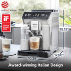 Ekspres do kawy De'Longhi Eletta Explore z funkcją Cold Brew, automatycznym spieniaczem do mleka na gorąco i na zimno, umożliwiającym przygotowanie ponad 50 przepisów za jednym dotknięciem, wbudowanym młynkiem, ECAM45086S