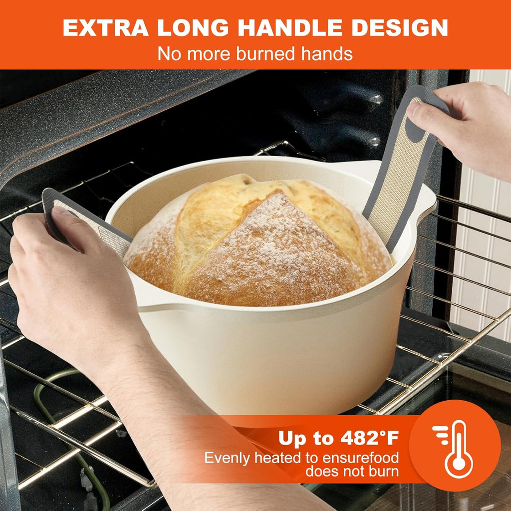 Silicone Bread Sling for Dutch Oven Liners, Non Stick 2 PCS, Easy Clean Reusable Silicone Bread Baking Mat with Long Handles, Easy to Transfer Sourdough Bread, Round