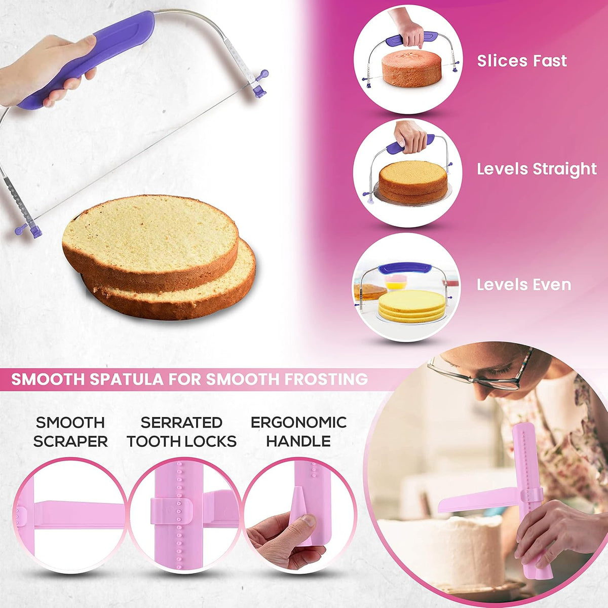 RFAQK 200PCs Cake Decorating Kit for Beginners with Turntable for Decoration - Piping Bags and Tips Set (110+55), Straight & Offset Spatula, Leveler, Video Course, Pattern Chart & More Baking Supplies