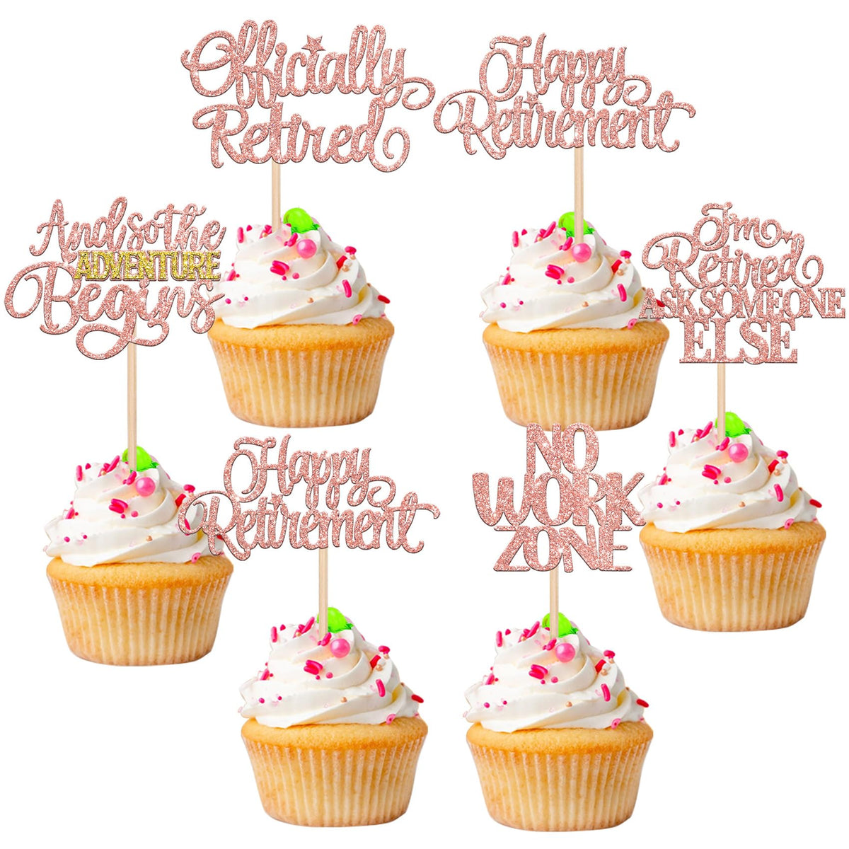 30 PCS Happy Retirement Cupcake Toppers Officially Retired No Work Zone Adventure Begins Cupcake Picks for Retirement Theme Farewell Birthday Party Cake Decorations Supplies Black