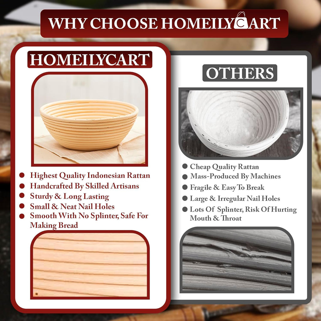 Banneton Bread Proofing Basket Set of 2-9" Round & 10" Oval - Rattan Sourdough Proofing Baskets and Sourdough Bread Baking Supplies for home bakers.