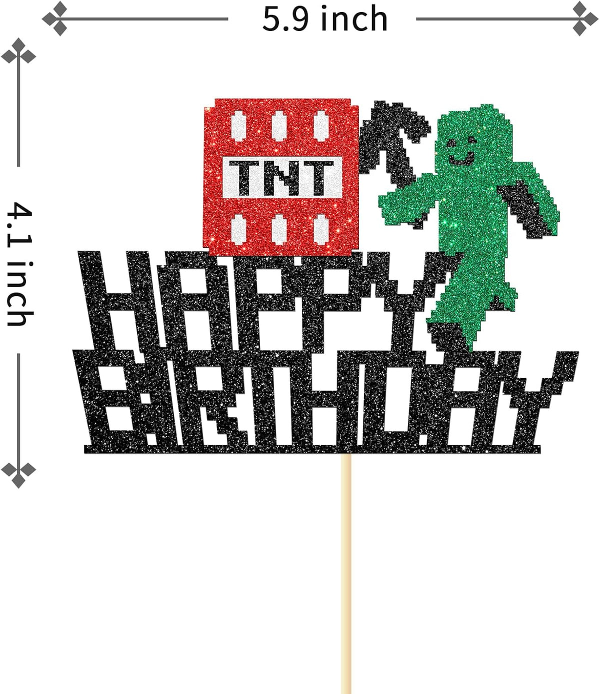 Happy Birthday Cake Topper, Pixel Style Cake Picks Decorations, Block Video Game Themed Cake Topper for Kids Boy and Girl, Black