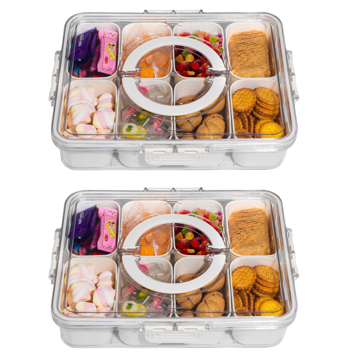 Divided Snack Serving Tray with Lid and Handle Travel Snackle Charcuterie Container Portable Storage Organizer for Candy, Fruits, Nuts, Snacks, Party, Picnic (1pack, Lake blue)