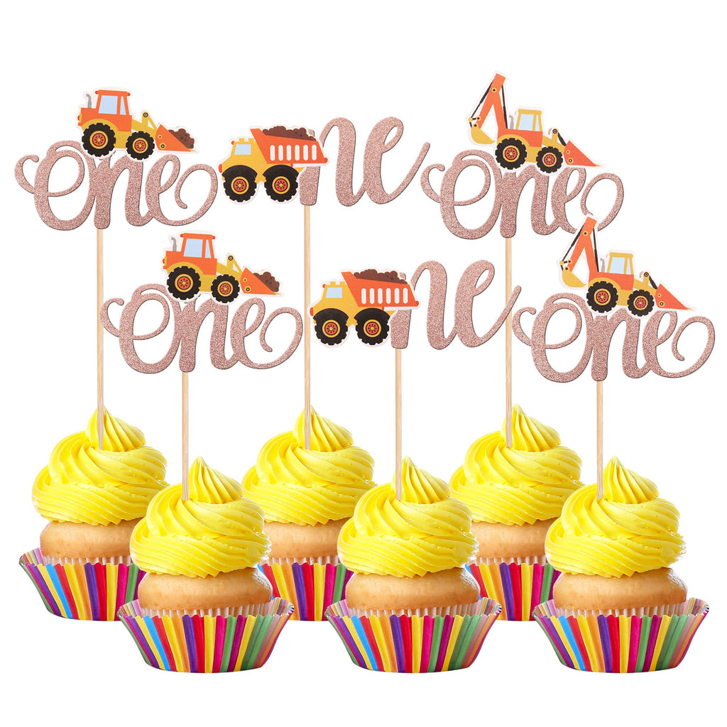 36 PCS Construction Cupcake Toppers Stop Sign Dump Truck Excavator Tractor Party Cake Food Picks Decorations for Construction Theme Baby Shower Kids Birthday Party Supplies