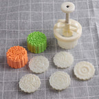 Moon Cake Mold Chinese Mid-autumn Festival Cookie Stamp Set, Thickness Adjustable 50g 6 Stamps Mooncake Shortbread Press DIY Decoration Hand Cutter Cake Polvoron Mold