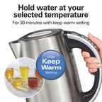 Hamilton Beach 1.7 Liter Temperature Control Electric Kettle, Water Boiler & Heater, Fast 1500 Watts, BPA Free, Cordless, Auto-Shutoff and Boil-Dry Protection, Stainless Steel (41020R)