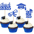 24 PCS 2025 Graduation Cupcake Toppers Glitter Diploma Congrats Grad Cap Cupcake Picks Class of 2025 Cake Decorations for 2025 Graduation Theme Party Supplies Pink