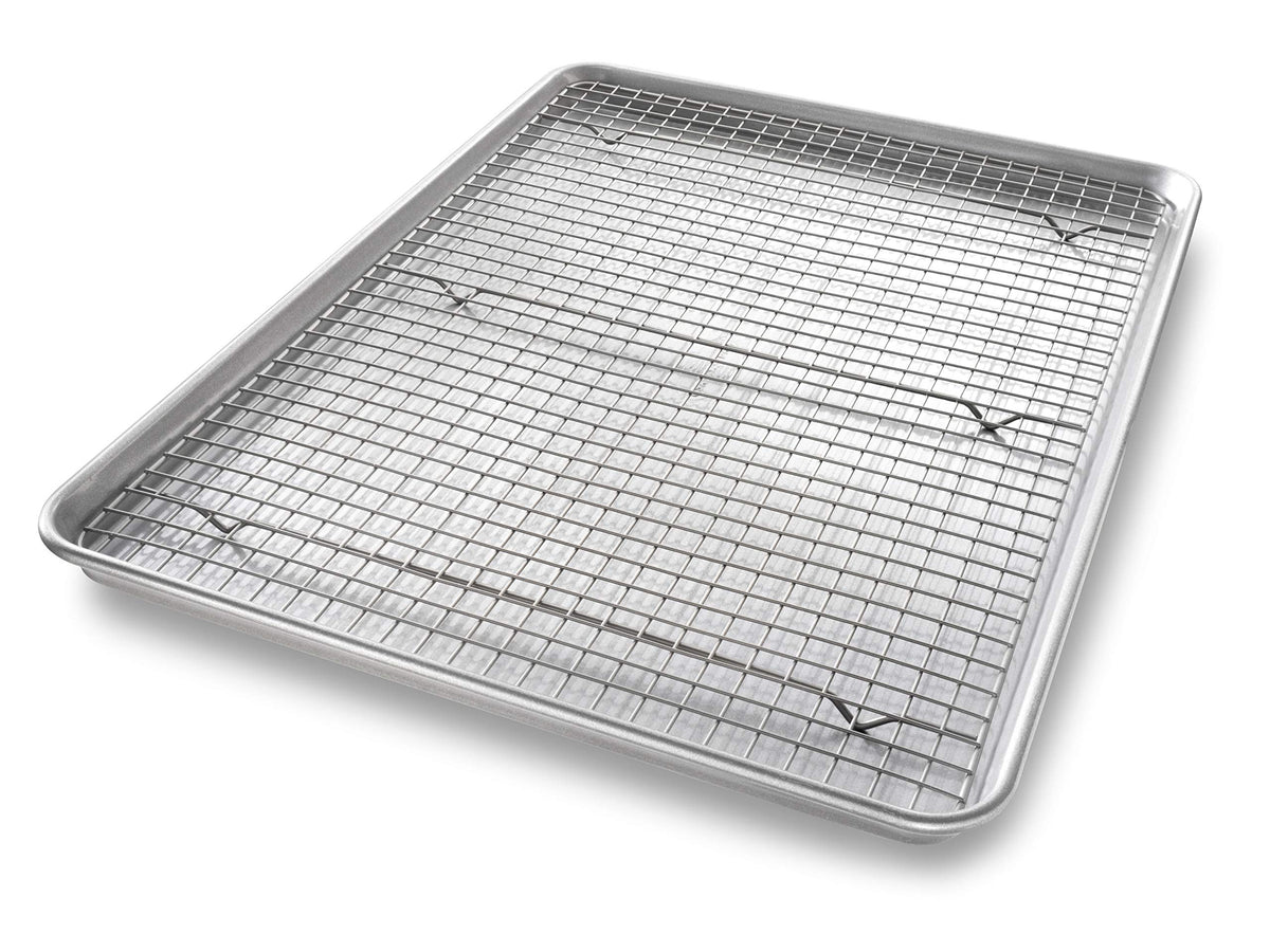 USA Pan Bakeware Half Sheet Baking Pan and Bakeable Nonstick and Cooling Rack Set, Metal