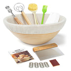Kootek Banneton Bread Proofing Basket Set of 2, 9 Inch Round Sourdough Starter Kit, Baking Supplies Tools with Dough Whisk, Scoring Lame, and Other Accessories for Artisan Bread Making