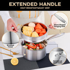 Leetaltree 3-Ply Stainless Steel Cookware Set - 1.5 Quart Saucepan with Steamer Basket & 7" Fry Pan, Multipurpose Sauce Pot with Two-Size Drainage Holes Lid, Induction Oven Safe, Pots and Pans