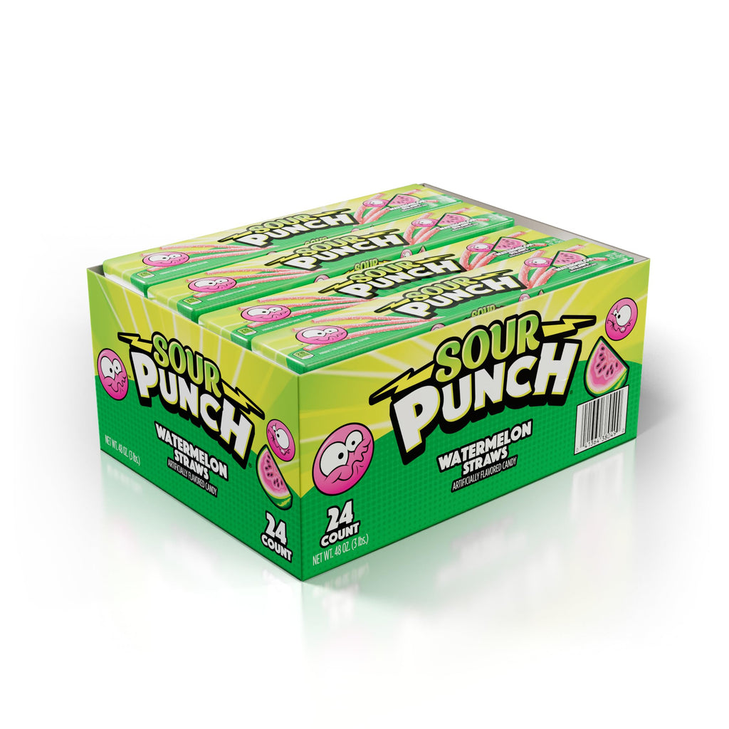 Sour Punch Straws, Sweet & Sour Flavored Soft, Chewy Candy, Tray, Blue Raspberry , 2 Ounce (Pack of 24)