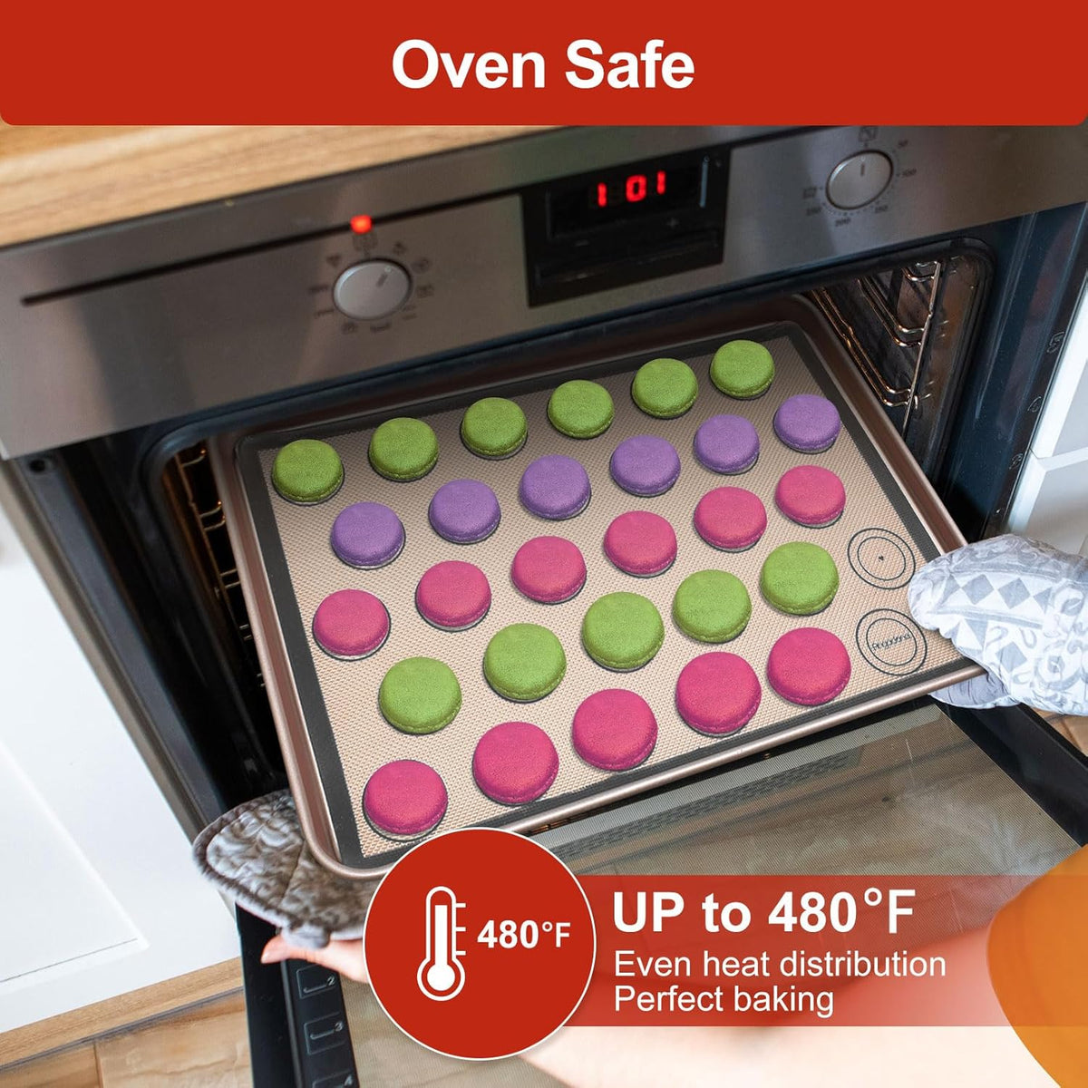 Silicone Baking Mat Set of 6, Non-Stick & Easy Clean Food Grade Reusable Baking Mat, Silicon Baking Mats Oven Liner Sheet, Round & Square Cake Mat, Pastry Board Rolling Dough Mats for Macaron Cookie