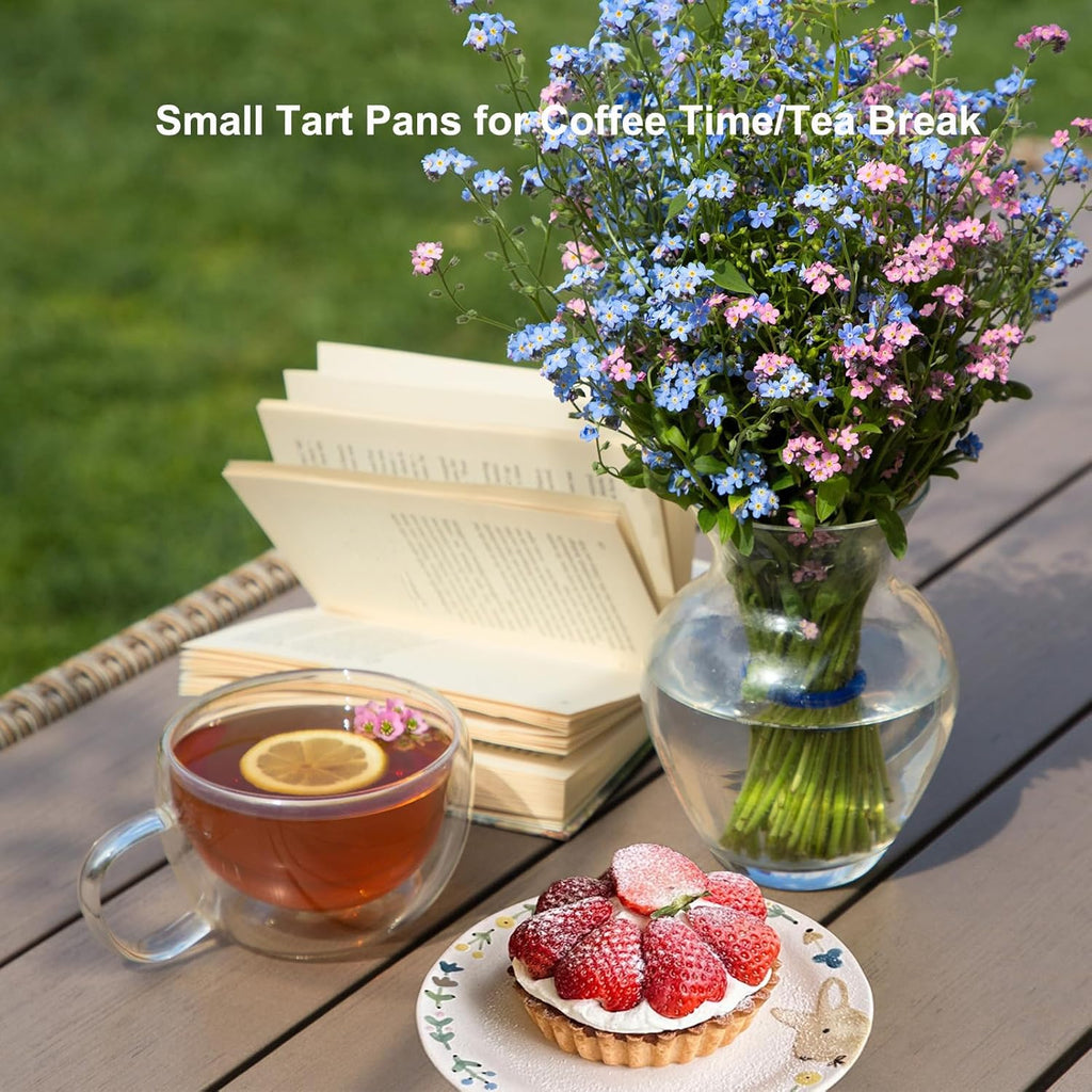 11 & 9 Inch Round Tart Pans with 2Pcs 4'' Mini Pans. Removable Bottom, Non-Stick Coating, Rugged Carbon Steel for Tart Quiche Pie Making. Gift for Christmas Thanksgiving Party Festival Family