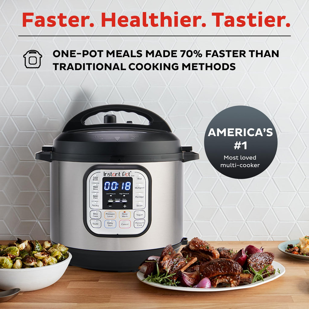 Instant Pot Duo 7-в-1 електрична скороварка, мультиварка, рисоварка, пароварка, пристрій для пасерування, йогуртниця, підігрівач та стерилізатор, включає додаток з понад 800 рецептами, нержавіюча сталь, 8 кварт