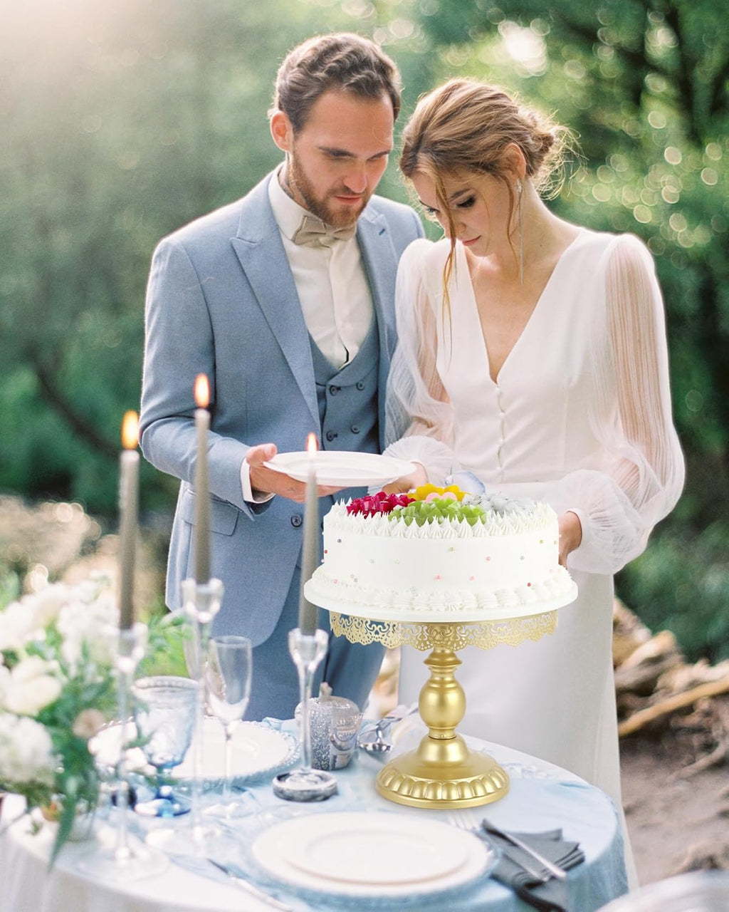 ZUMELER 9Pcs Metal Cake Stands Round Cake Stands Candy Fruite Display Plate Cupcake Serving Tower for Wedding Brithday Party Celebration Home Decoration,gold