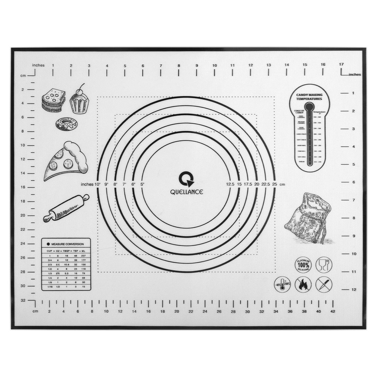 Silicone Pastry Baking Mat Dough - 16x24Inch Large Non Stick Slip Cookie Bread Rolling Mats Sheet, Kitchen Counter Kneading Cooking Board Pad Matt with Measurement for Pie Pizza Cookies Fondant Making