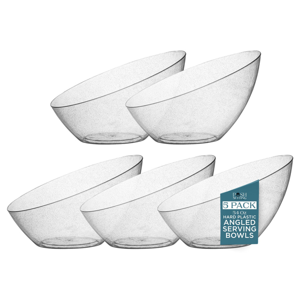 Posh Setting Clear Serving Bowls Small Hard Plastic Candy Bowl for Weddings, Buffet, Offices, Disposable Small Angled Bowls for Party's, Salads, Snacks and Fruit Bowl 5 Pack