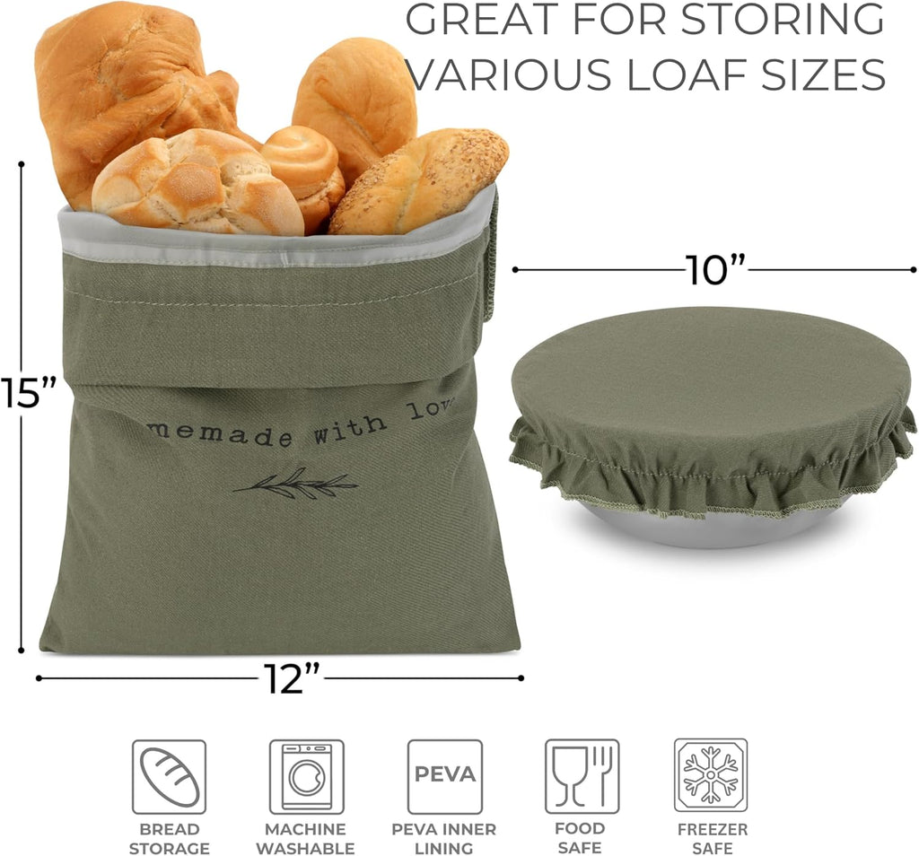 Beautiful Linen Bread Bag Set and Proofing Cover For Homemade Sourdough Bread - Keeps Your Loaf Fresh for Days - Reusable and Easy to Clean Storage Bag, The Perfect Baking Accessories