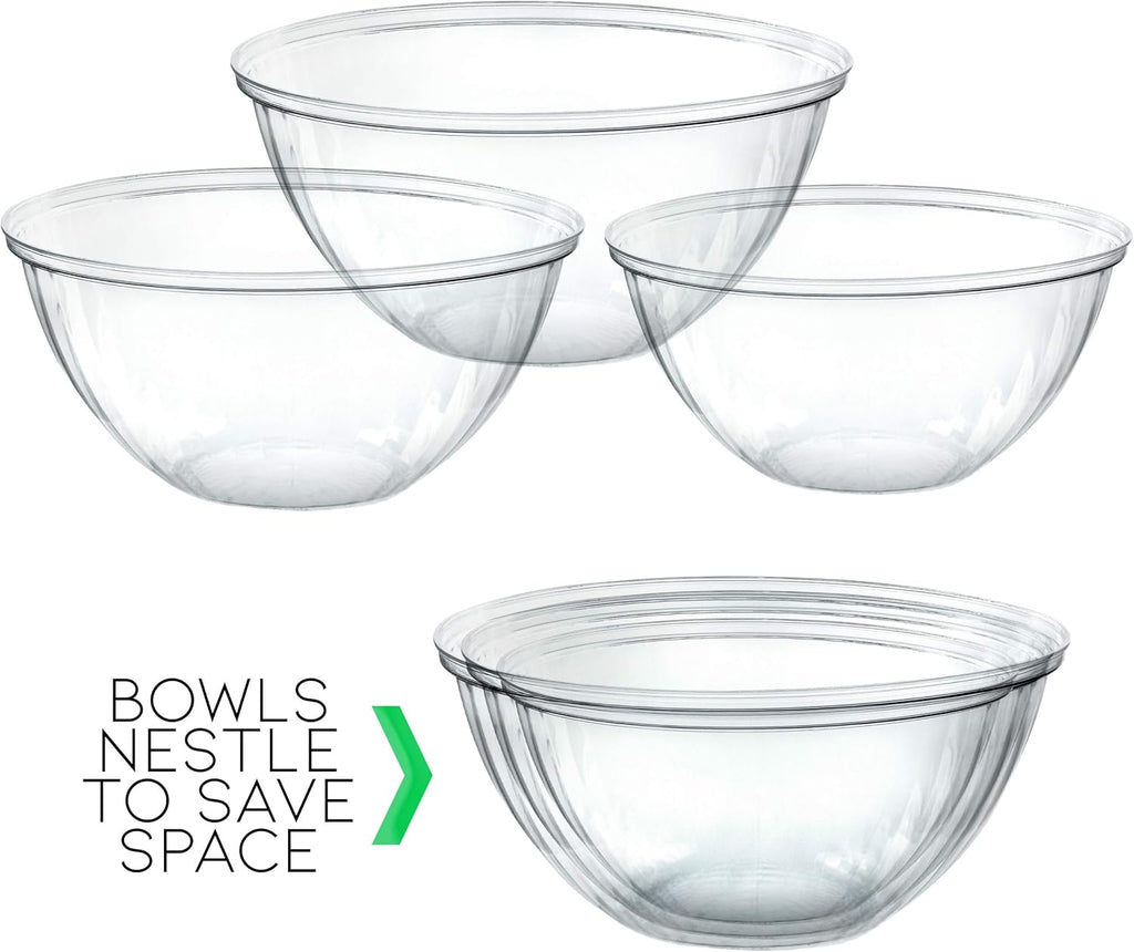 PLASTICPRO Disposable Round Crystal Clear Serving Bowls For Party Snack or Salad, Plastic Clear Chip Bowls, Candy Dish (2, 48 OUNCE)