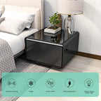 Smart Coffee Table with Fridge, Smart Coffee Table with Wireless Charging Station, Temperature Control, Power Socket, USB Ports, Outlet Protection and Induction Light, Fridge Coffee Table, Black