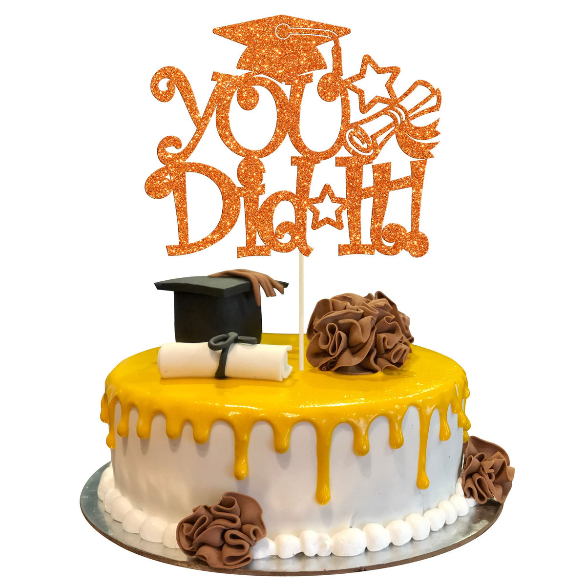 1Pc Congrats Grad 2025 Cake Topper Red Glitter Diploma Graduation Cap Cake Pick Congrats Class of 2025 Cake Decorations for 2025 Graduation Theme High School Boys Girls Graduate Party Supplies