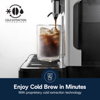 Ekspres do kawy De'Longhi Eletta Explore z funkcją Cold Brew, automatycznym spieniaczem do mleka na gorąco i na zimno, umożliwiającym przygotowanie ponad 50 przepisów za jednym dotknięciem, wbudowanym młynkiem, ECAM45086S