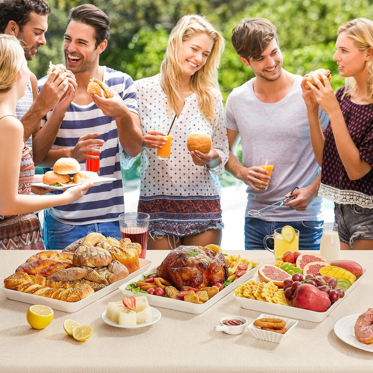 Lifewit Serving Tray Plastic for Party Supplies, 15" x 10" Platters for Serving Food, 3 pcs White Reusable Tray for Veggie, Snack, Fruit, Cookies, Desserts in Kitchen/Pantry Organization