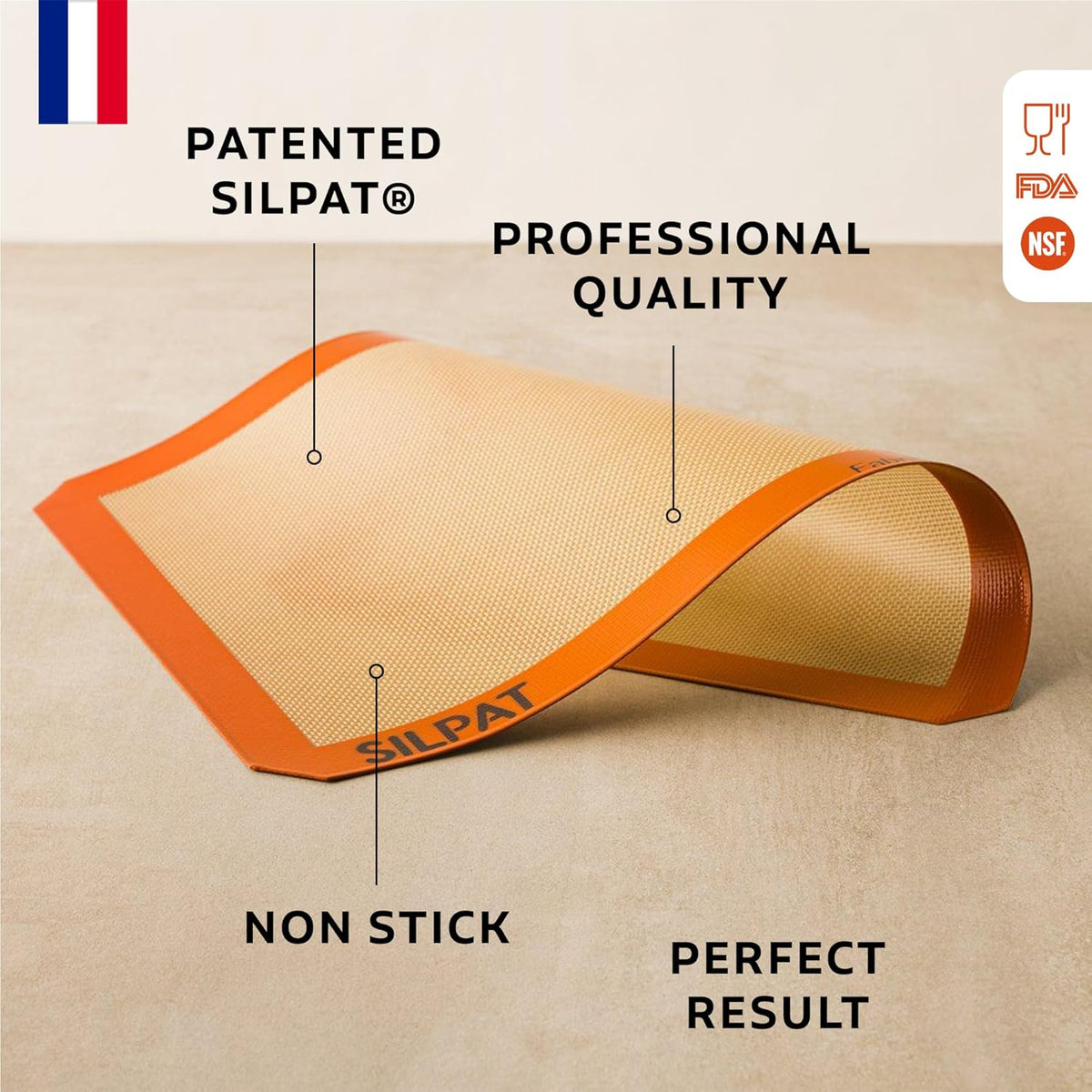 Silpat Premium Non-Stick Silicone Baking Mat, Half Sheet Size, 11-5/8 x 16-1/2, Orange