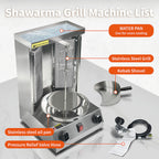 Uniwersalny grill Shwarma, maszyna do kebaba na gaz, kuchenka do shawarmy, propan, turecki gyros, rożen do mięsa z 2 palnikami i patelnią do łapania mięsa, srebrny
