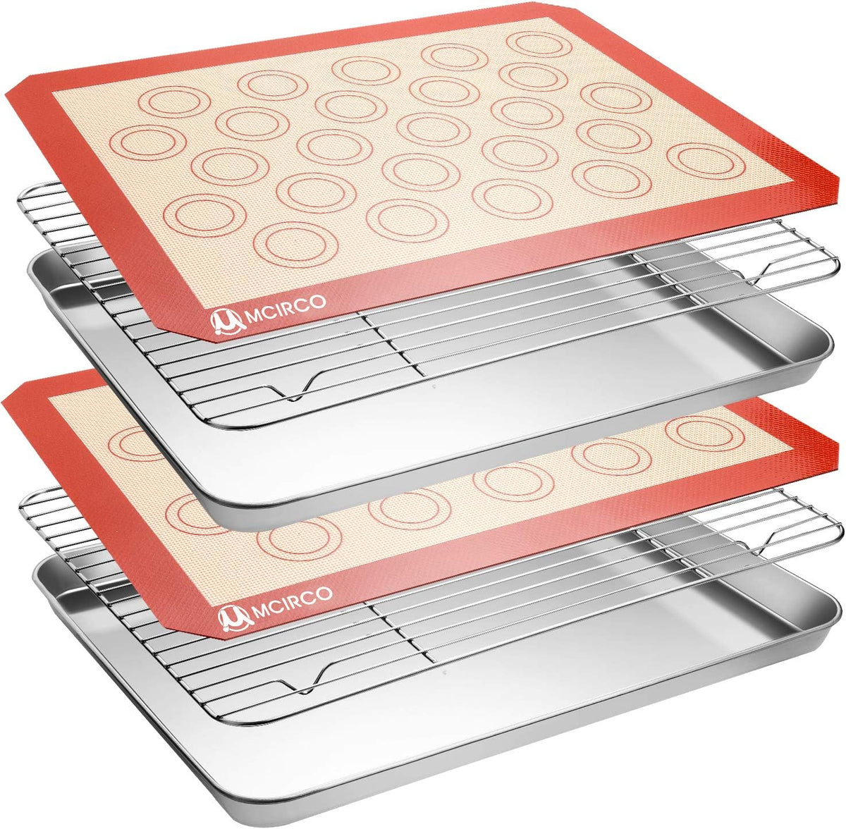 Stainless Steel Baking Sheet Tray Cooling Rack with Silicone Baking Mat Set, Cookie Pan with Cooling Rack, Set of 6 (2 Sheets + 2 Racks + 2 Mats), Size 16 x 12 x 1 Inch, Easy Clean