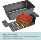 Chicago Metallic 2-Piece Healthy Meatloaf Pan with Draining Insert Professional Grade Non-Stick Carbon Steel Baking Pan with Lift and Serve Feature, 12.2 inch, Grey