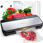 Pyukix Vacuum Sealer Machine, Food Sealer Machine 80KPA Automatic 8-IN-1 for Food Saving Dry/Moist Mode with Build-in Cutter&Storage, Air Suction Hose, Digital Countdown, Bag Roll, 11 Vacuum Bags