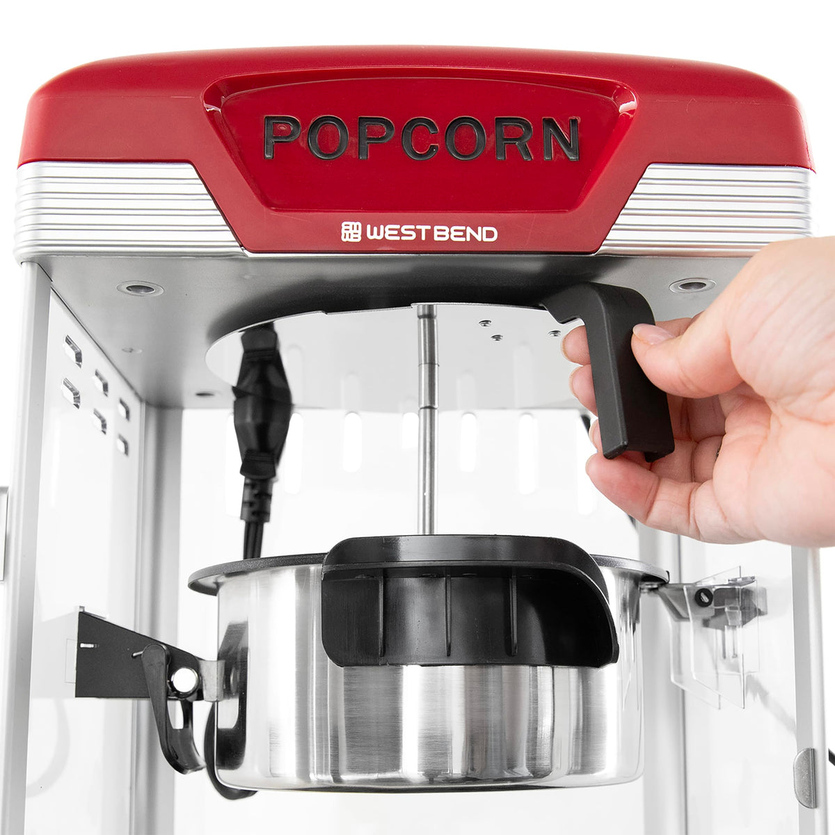 West Bend Stir Crazy Movie Theater Popcorn Popper, wykwintna maszyna do popcornu z nieprzywierającym czajnikiem i łyżką do popcornu do maszyny do popcornu, 4 Qt., czerwona