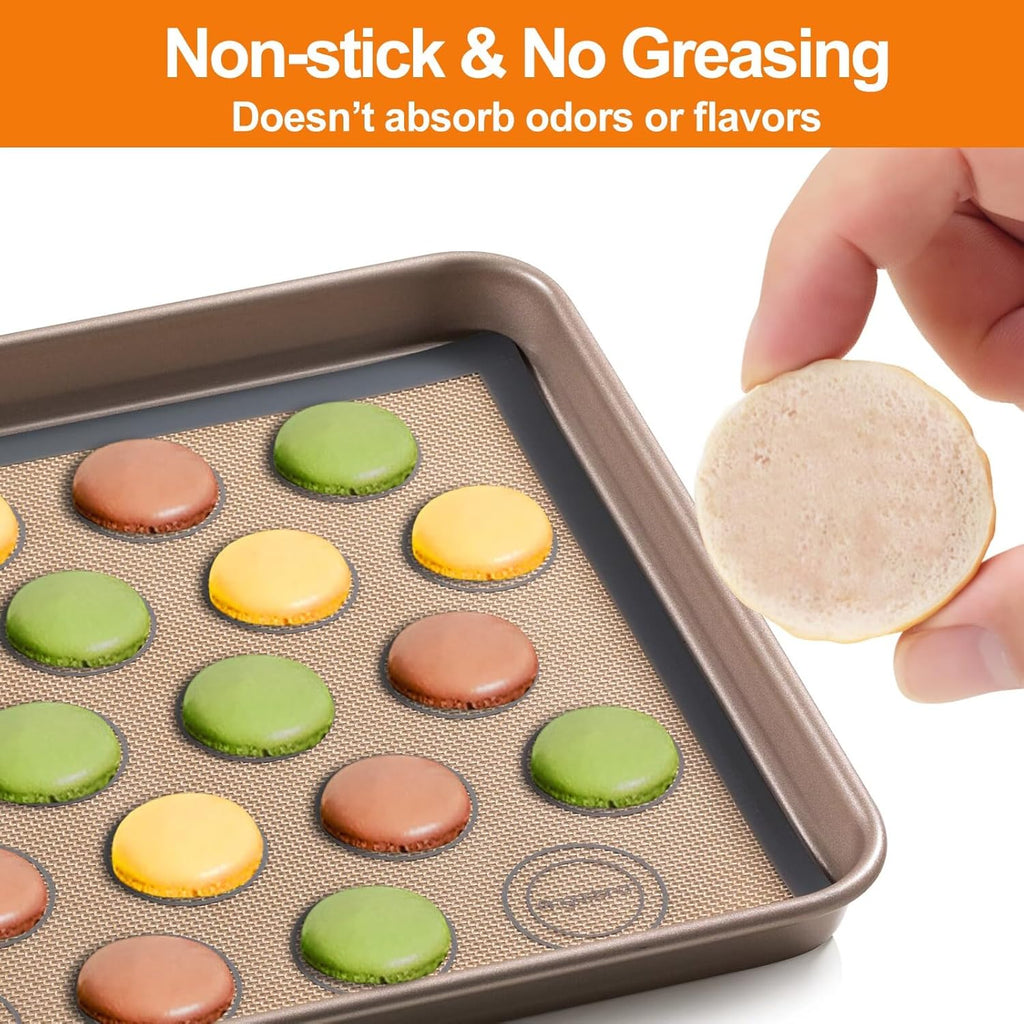 Angadona Macaron Silicone Baking Mats Kit (16pcs set) Macaroon Baking Mat Set of 2 Half Sheet Macaron Silicone Mat Nonstick Macaron Mat Sheet,6 Piping Tip,2 Piping Bag with 3 Bag Tie,2 coupler