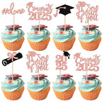 24 PCS 2025 Graduation Cupcake Toppers Glitter Diploma Congrats Grad Cap Cupcake Picks Class of 2025 Cake Decorations for 2025 Graduation Theme Party Supplies Pink