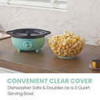Elite Gourmet EPM330M Automatic Stirring 12-cup Popcorn Maker Popper, Hot Oil Popcorn Machine w/Measuring Cap & Built-in Reversible Serving Bowl, Great for Home Party Kids, Safety ETL Approved, Mint