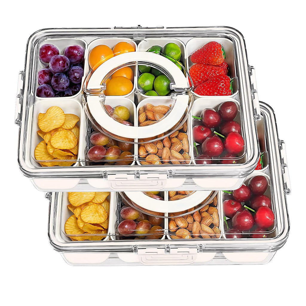 Divided Serving Tray with Lid and Handle,Portable Snackle Box Charcuterie Container,Snack tray Storage Organizer with lid,Snack Platters for Fruit, Nuts, Candy, Entertaining, Party, Picnic,Travel