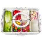 Bandesun Divided Serving Tray with Lid and Handle - Snackle Box Charcuterie Container for Portable Snack Platters - Clear Organizer for Candy, Fruits, Nuts, Snacks - Perfect for Party, Entertaining