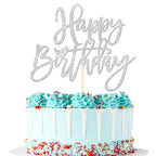 1 PCS Happy Birthday Cake Topper Glitter Cake Pick for Celebrating Anniversary Theme Party Cake Decorations Supplies Light Pink