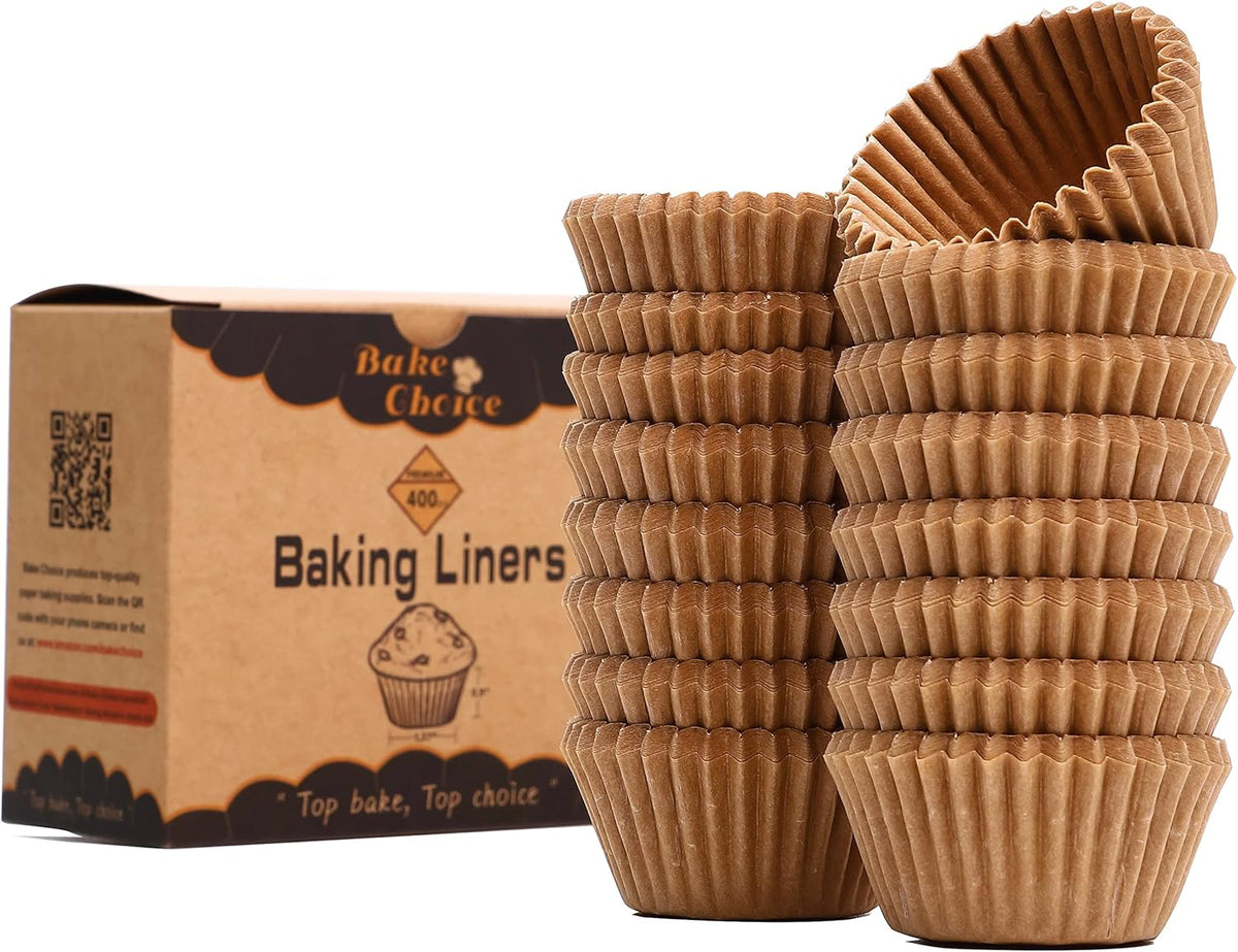 Non-Stick 400pcs Mini Cupcake Liners for Baking, Natural parchment muffin liners for Mini Muffin Pan, Cupcake Pan, Food Grade, Non Stick, Greaseproof