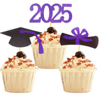2025 Graduation Cupcake Toppers, 48 PCS Food/Appetizer Picks For Graduation Party Mini Cake Decorations, Diploma, 2025, Grad Cap Set 48 Pieces (01 Gold)