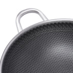 12-calowa patelnia wok ze stali nierdzewnej z pokrywką, powłoka plastra miodu, woki i patelnie do smażenia, nieprzywierający wok, zestaw indukcyjny, chiński wok, bez powłoki chemicznej, do indukcji, elektryczności, gazu, halogenu