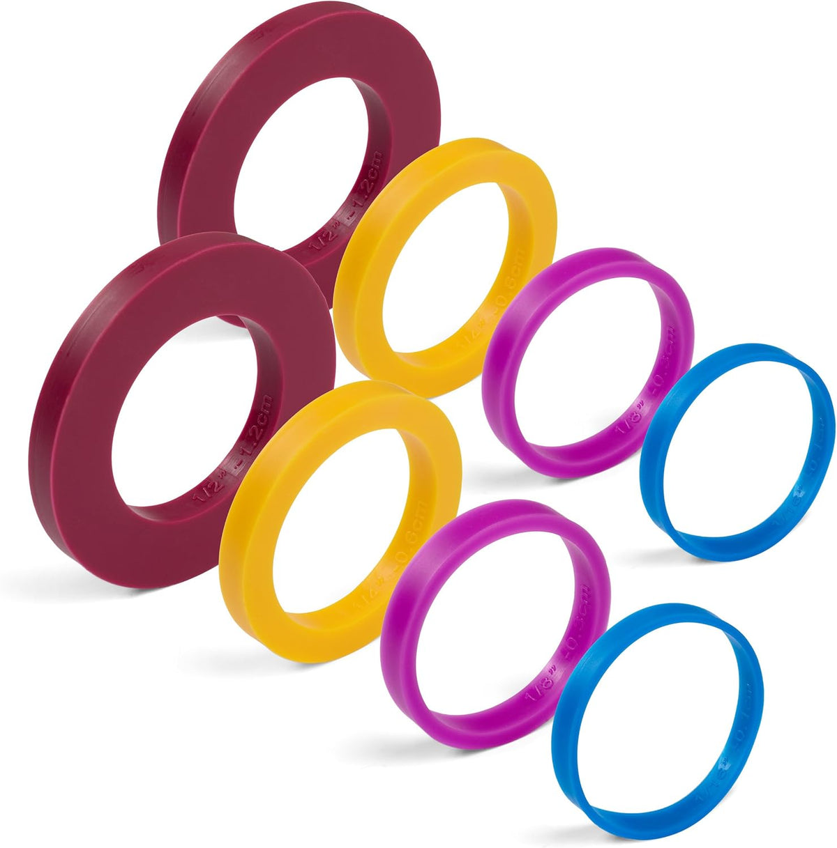 Rolling Pin Guide Ring Spacer Bands (8 Piece Set) Multicolored Flexible Silicone Slip On Baking Accessories Fit 1 3/4” to 2” Wide Dough Rollers