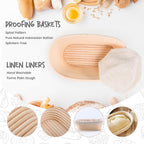 Bread Proofing Baskets Set of 2 10 inch Oval Shaped Dough Proofing Bowls w/Liners Perfect for Professional & Home Sourdough Bread Baking