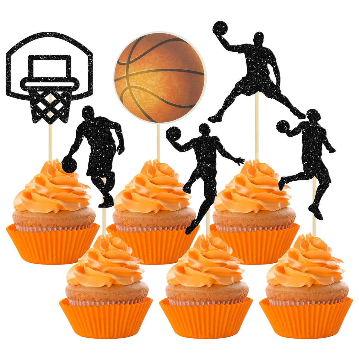 1Pc Basketball Happy Birthday Cake Topper Glitter Basketball Sports Theme Birthday Cake Pick for Theme Baby Shower Birthday Party Cake Decorations Supplies