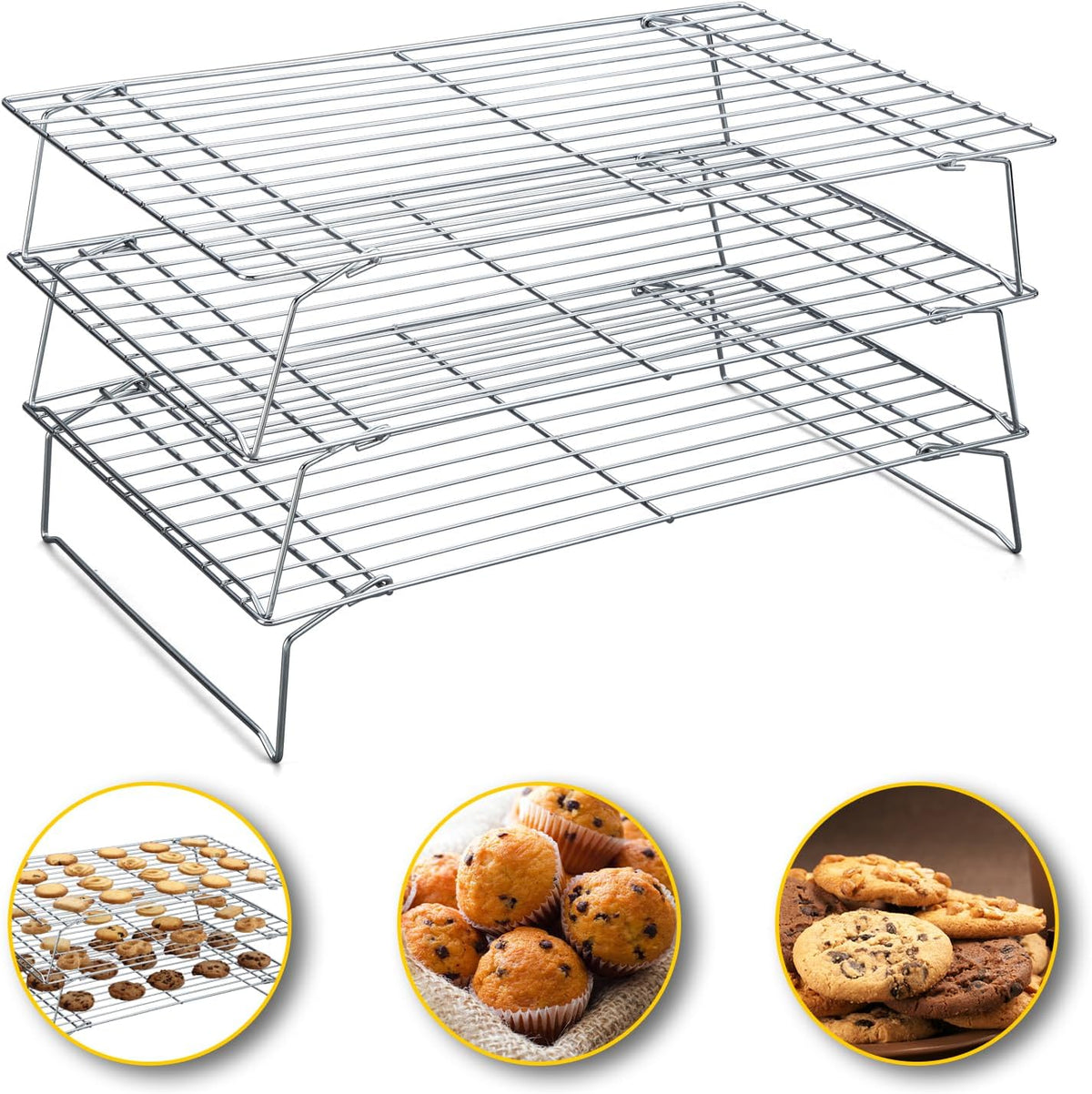 10 * 16 Inch Cooling Racks, 3 Stackable Tall Baking Racks, Stainless Steel Wire Rack for Baking Sheet, Cooling Racks for Cooking and Baking, Oven and Dishwasher Safe