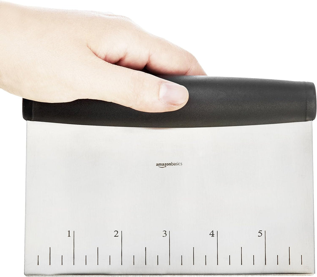 Amazon Basics Multi-Purpose Stainless Steel Scraper/Chopper with Contoured Grip, 6", Black, Silver