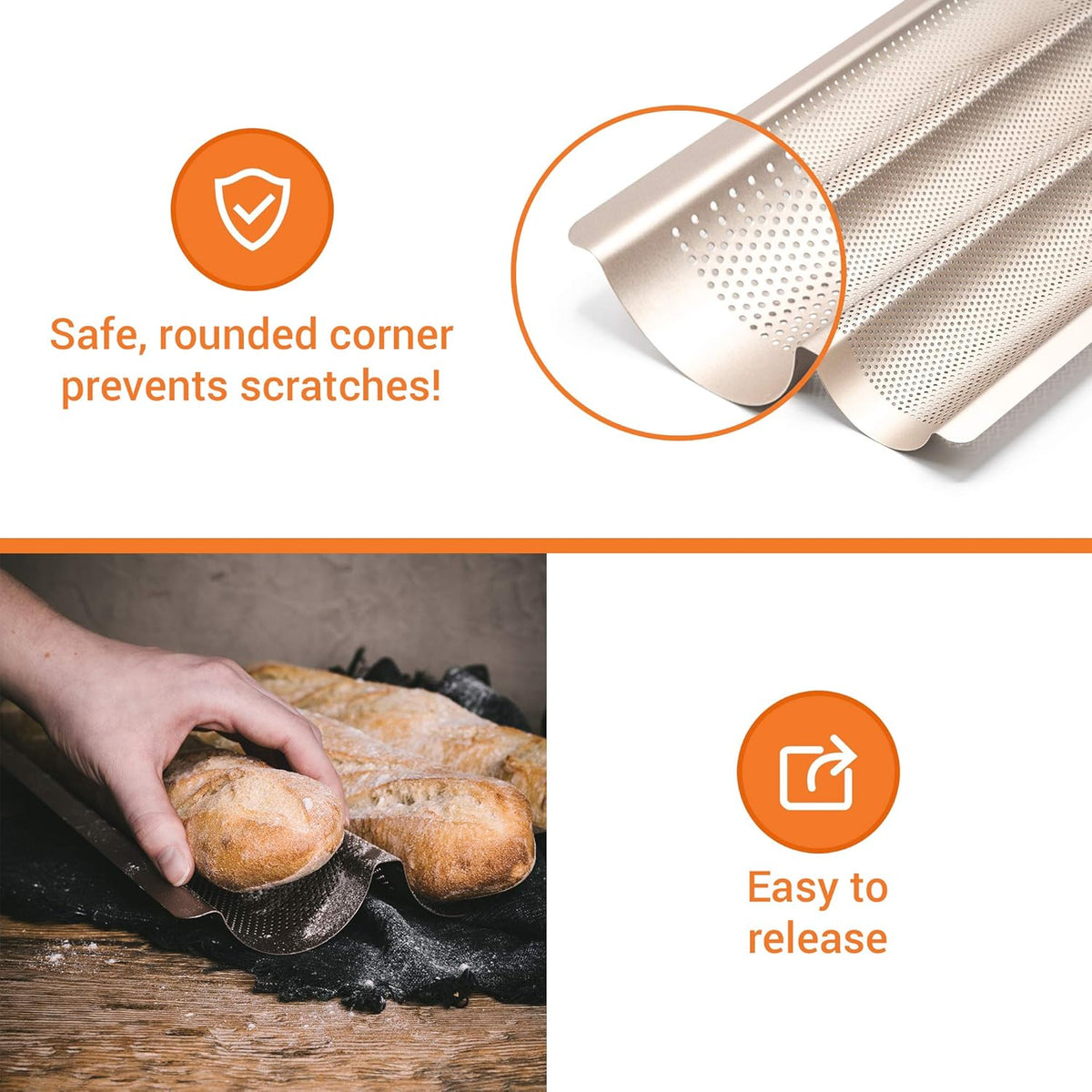 French Bread Kit - Baguette Pan for Baking, Silicone Baking Mat, Dough Cutter and Scraper, Bread Lame Cutter, & Bakers Couche Proofing Cloth - Nonstick Bread Pans for Homemade Bread Gift Set