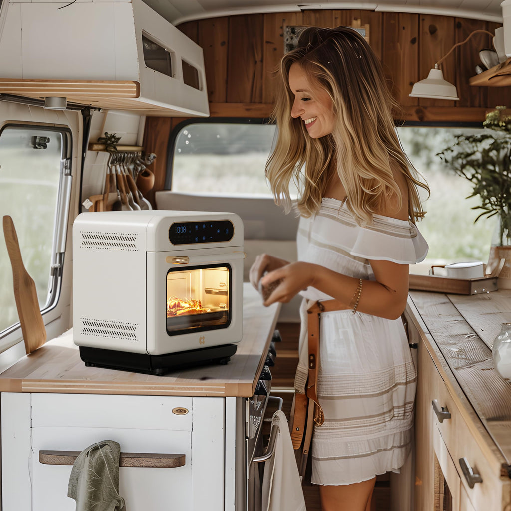 CIARRA 8 w 1 Air Fryer Steam Oven Countertop, 12L Mini Toaster Oven z parą, szybka para, Air Fry, pieczenie parowe, czyszczenie parą, pieczenie, suszenie, fermentacja, biały